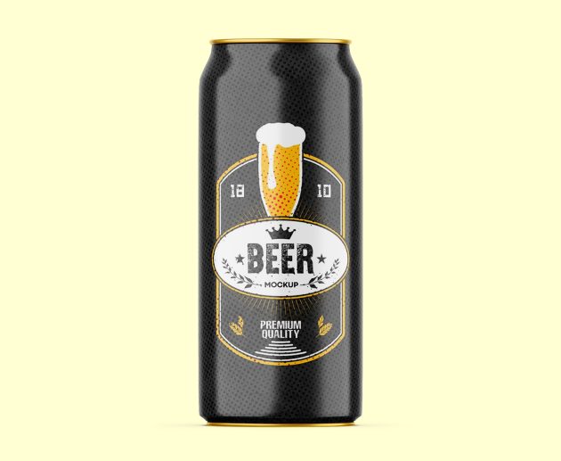 Floating tall beer can mockup