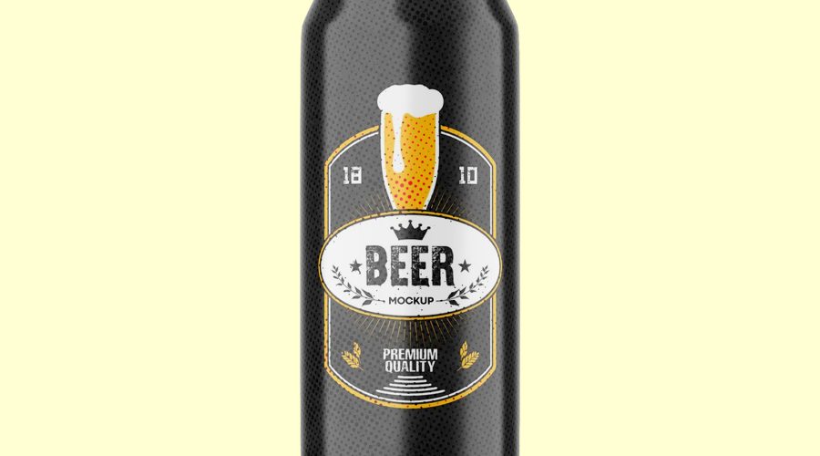 Floating tall beer can mockup