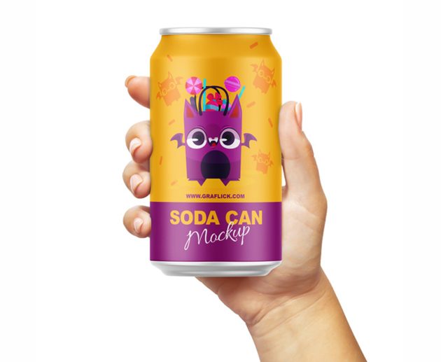 Soda can mockup in hand