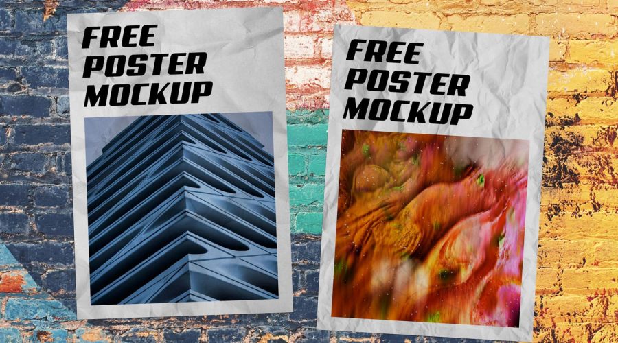 Crumpled-poster-on-textured-wall-mockup