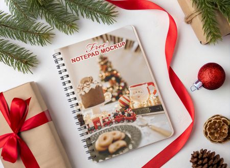 Free Christmas themed notepad mockup